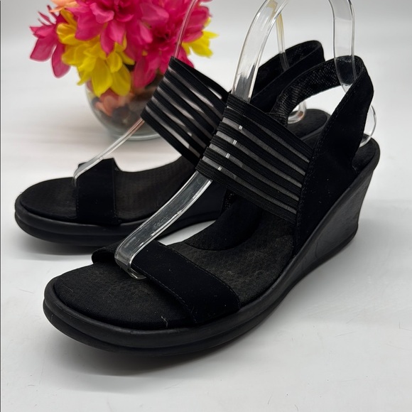 Black Wedge Sandals with Elastic Straps Size 11 SKT8242B - Picture 1 of 8